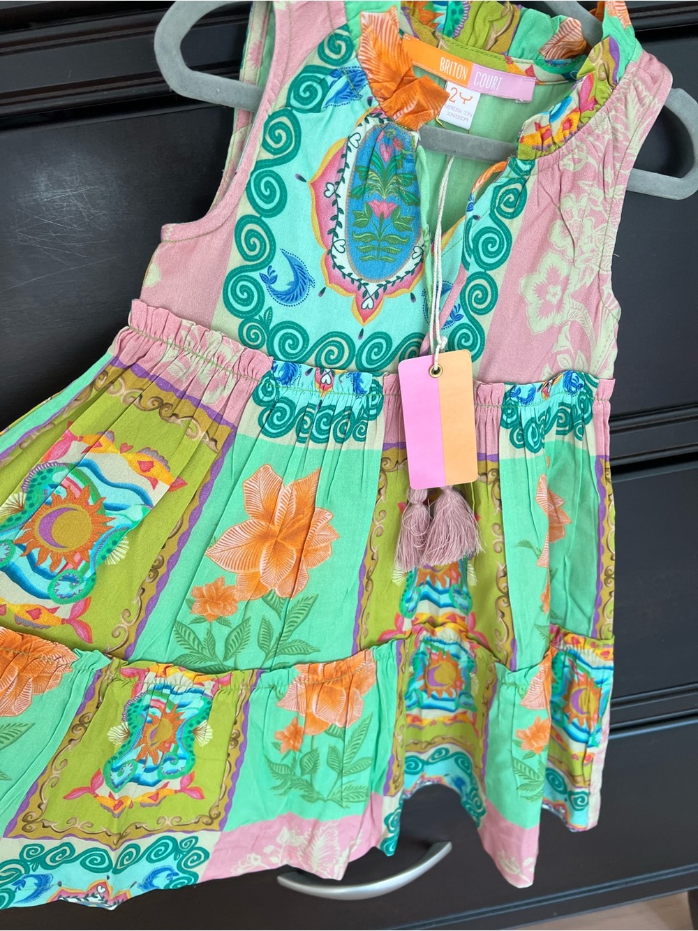 NWT Button-Down Girls' Lola Sleeveless Patchwork Dress - Pink & Green - 2Y - Picture 4 of 4